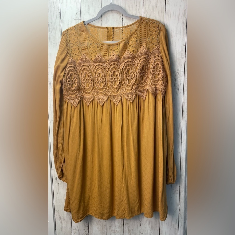 Long sleeve Mustard Lace Women Dress size Large